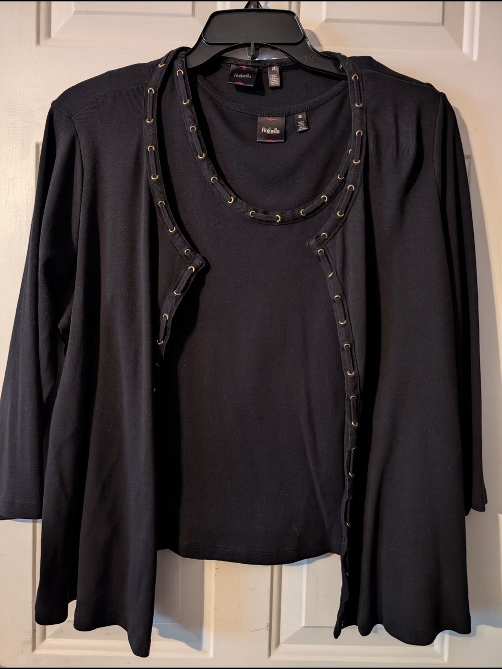 Rafaella Black Eyelet-Trim Cardigan & Shell Set